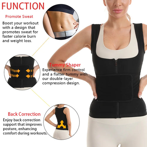Body Shaper Women Sweat Sauna Vest Shapewear Underbust Tank Top Waist Trainer Corset Weight Loss Fitness Workout Zipper Shirt