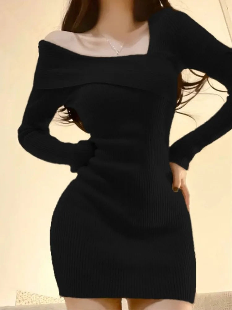 Summer Women Long Sleeve Dress Slim Knitting Female Clothes Streetwear Vacation Casual Soft Sweet Sexy Korea Fashion Dress